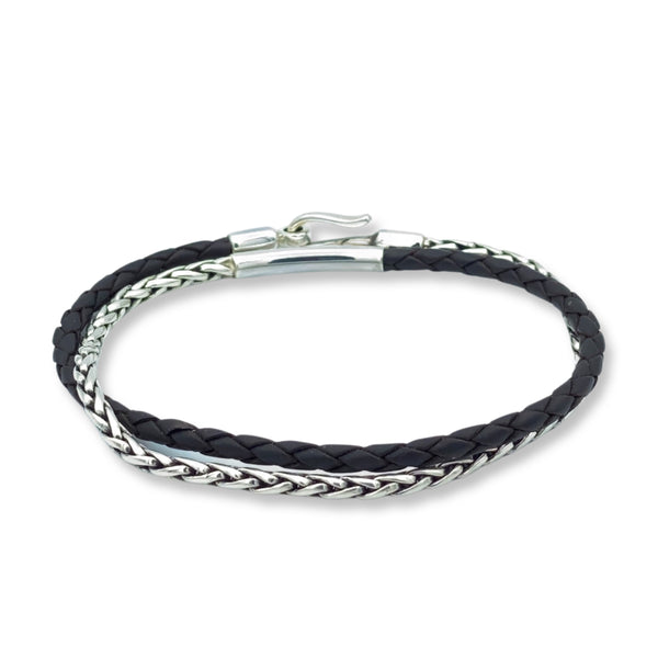 Braided Silver and Leather Double Wrap
