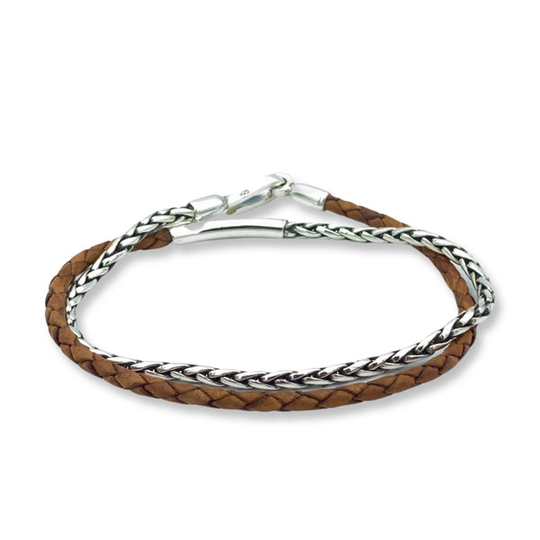 Braided Silver and Leather Double Wrap