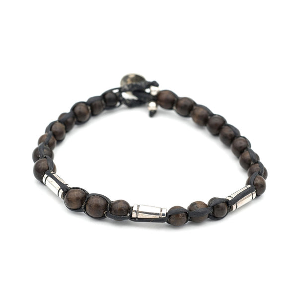 Handwoven Agarwood and Silver Bead Bracelet