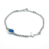 Silver Cross and Evil Eye Bracelet