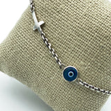 Silver Cross and Evil Eye Bracelet