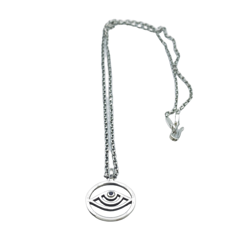 Sapphire Medallion Evil Eye  Necklace
