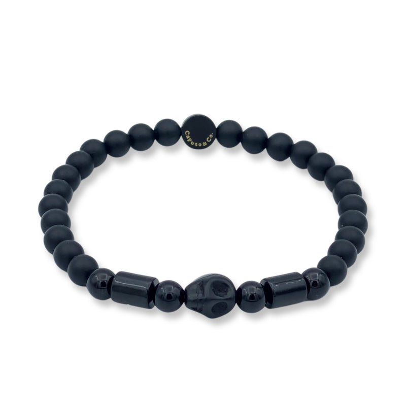 skull and black lava beads bracelet