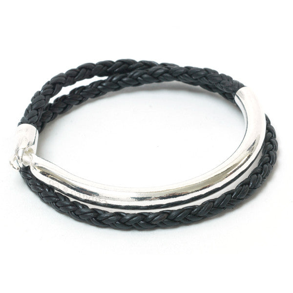 Silver Half Cuff Leather Bracelet