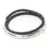 Silver Half Cuff Leather Bracelet