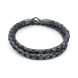 Braided Leather Double Wrap with Blackened Silver Hook