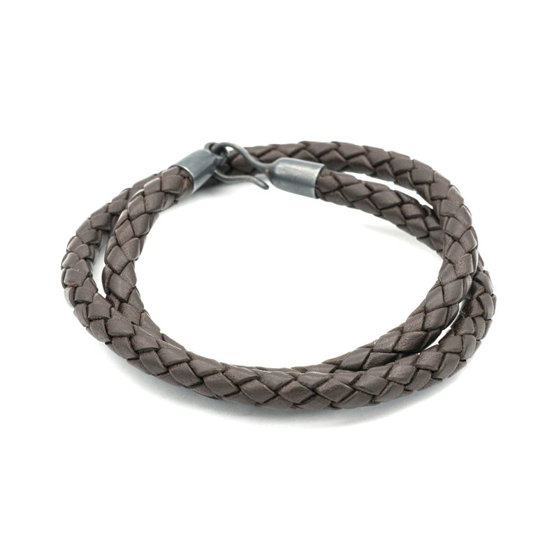 Braided Leather Double Wrap with Blackened Silver Hook