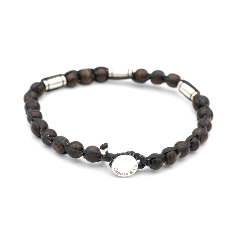 Handwoven Agarwood and Silver Bead Bracelet