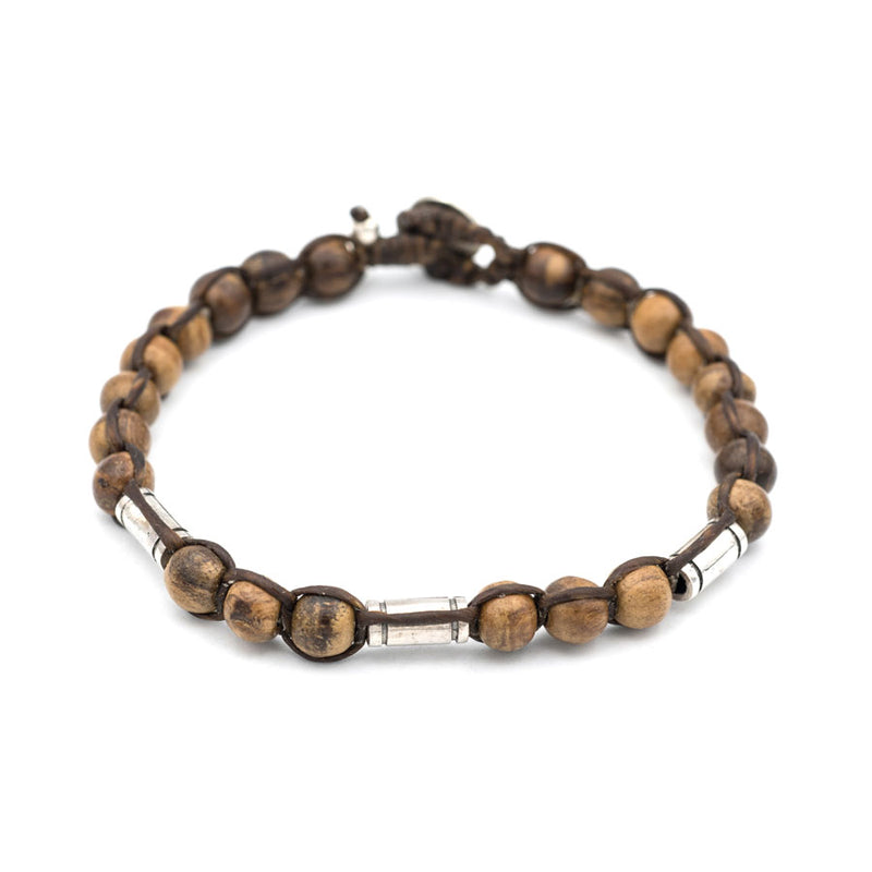 Handwoven Agarwood and Silver Bead Bracelet