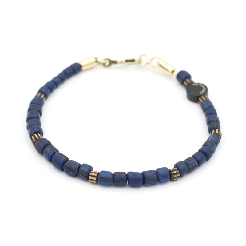 Solid Recycled Glass Bead and Brass Bracelet