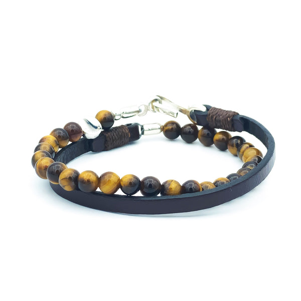 Gemstone and Leather Double Wrap