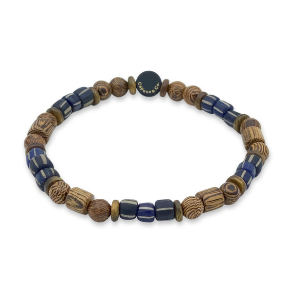Recycled Glass and Wood Stretch Bracelet