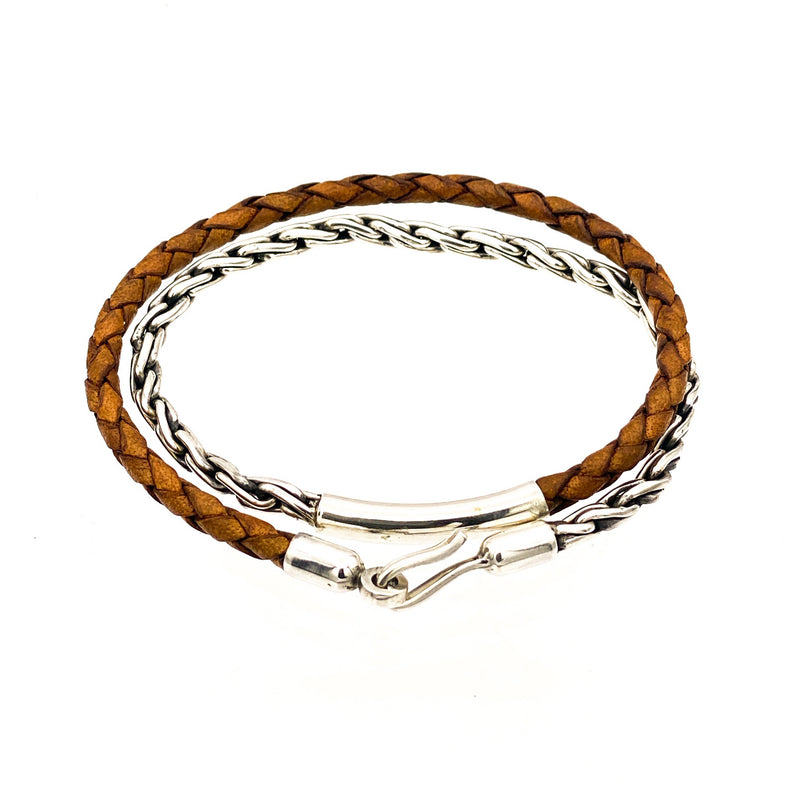 Silver Chain and Leather Bracelet