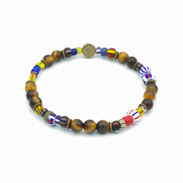 African Glass Beads And Gemstone Stretch Bracelet