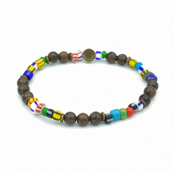 African Glass Beads And Gemstone Stretch Bracelet